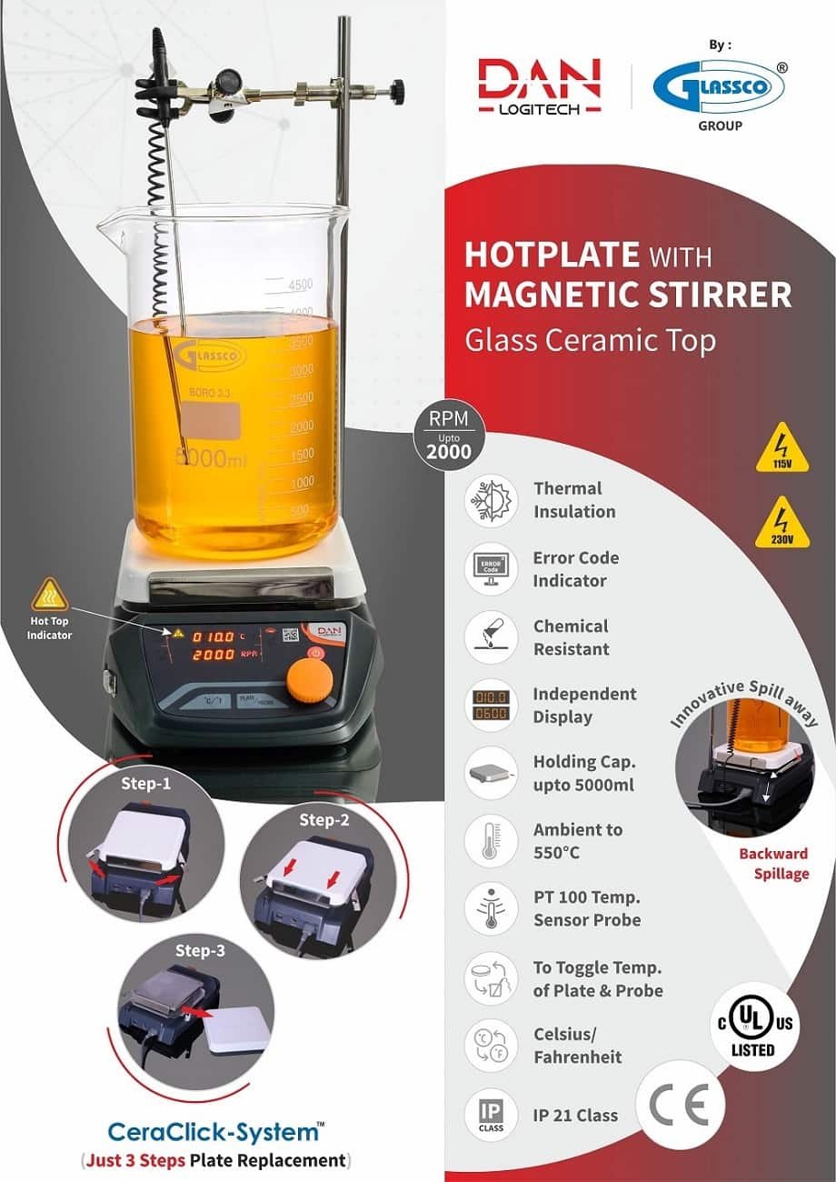 Hotplate with magnetic stirrer glass ceramic top
