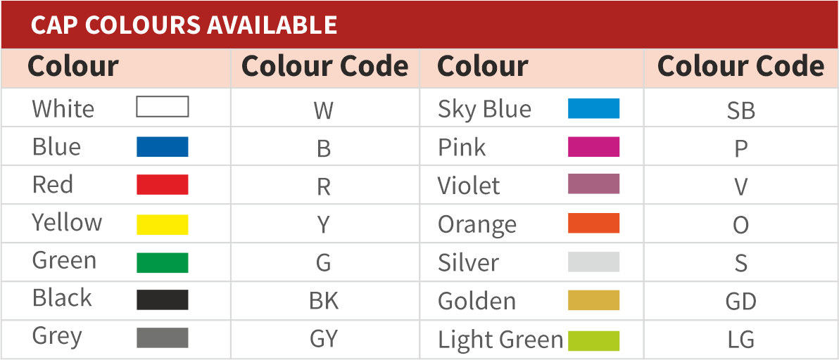Cap Colours Available