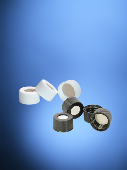 Glassco's 12x32 mm (ND 8) polypropylene screw neck caps are designed for use in HPLC chromatography applications.